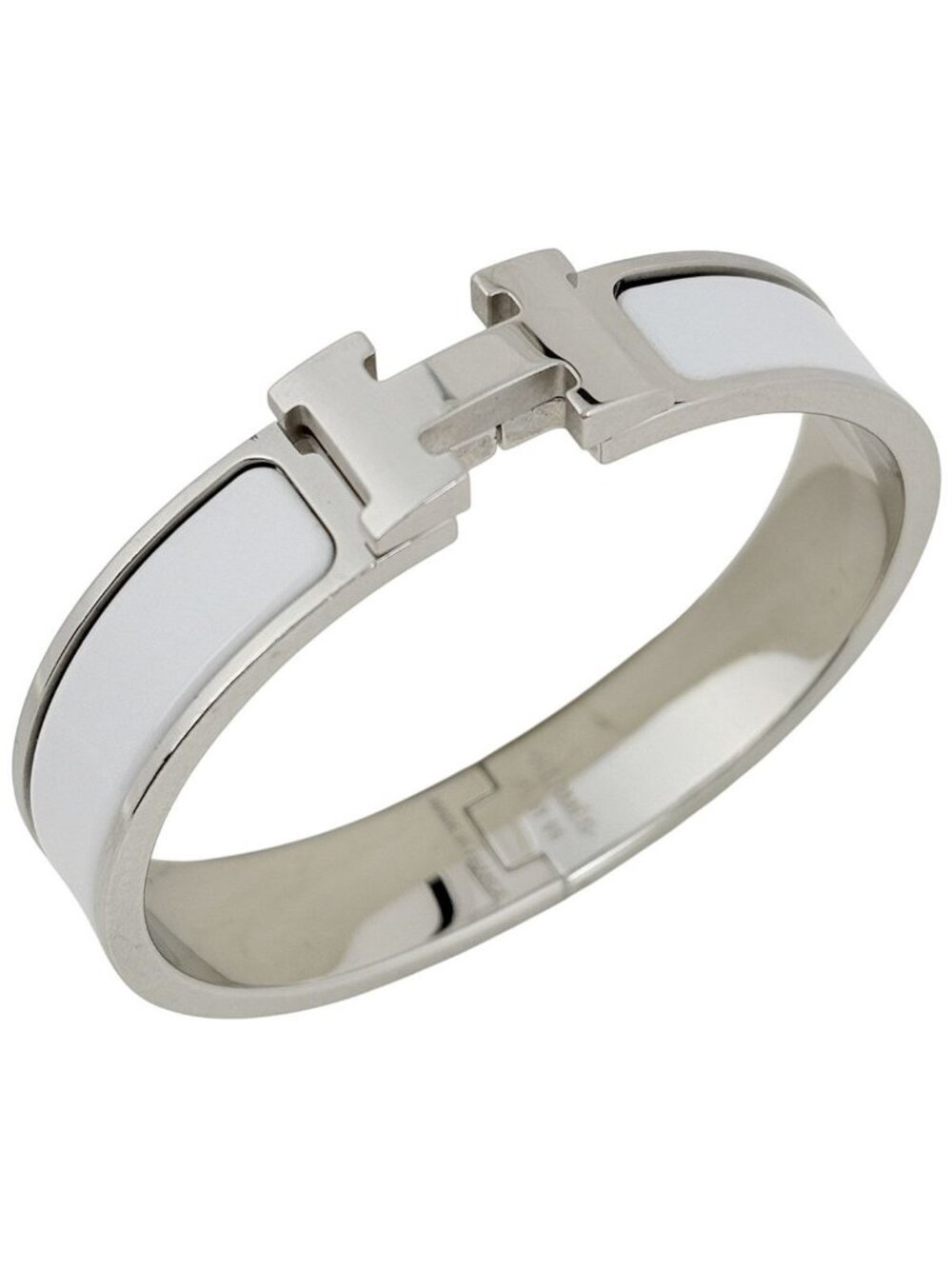 Hermes Clic H Bangle Enamel Bracelet Clac Metal Silver White